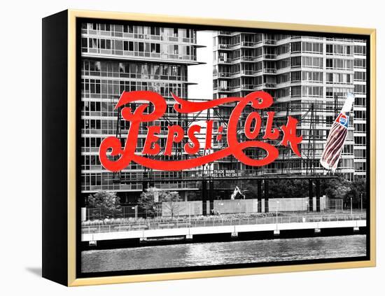 Pepsi Cola Bottling Sign, Long Island City, New York, United States, Black and White Photography-Philippe Hugonnard-Framed Premier Image Canvas