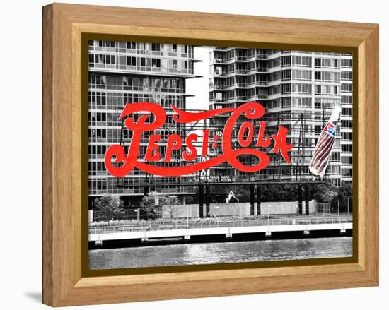 Pepsi Cola Bottling Sign, Long Island City, New York, United States, Black and White Photography-Philippe Hugonnard-Framed Premier Image Canvas