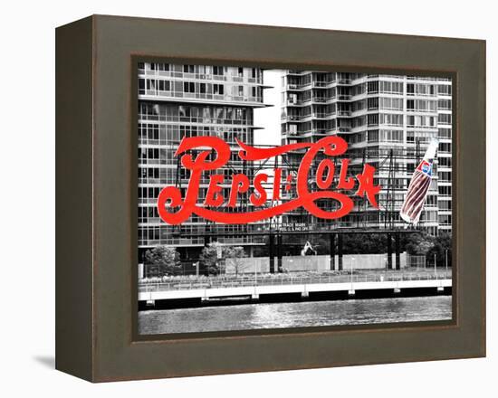 Pepsi Cola Bottling Sign, Long Island City, New York, United States, Black and White Photography-Philippe Hugonnard-Framed Premier Image Canvas