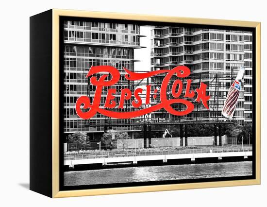 Pepsi Cola Bottling Sign, Long Island City, New York, United States, Black and White Photography-Philippe Hugonnard-Framed Premier Image Canvas