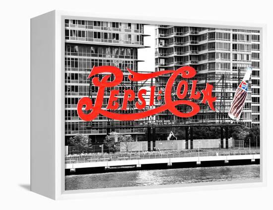 Pepsi Cola Bottling Sign, Long Island City, New York, United States, Black and White Photography-Philippe Hugonnard-Framed Premier Image Canvas