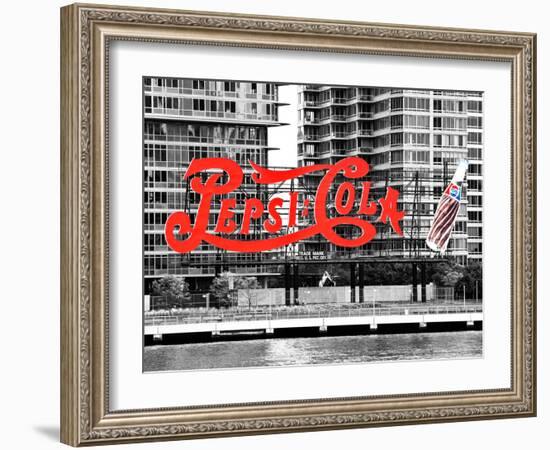 Pepsi Cola Bottling Sign, Long Island City, New York, United States, Black and White Photography-Philippe Hugonnard-Framed Premium Photographic Print