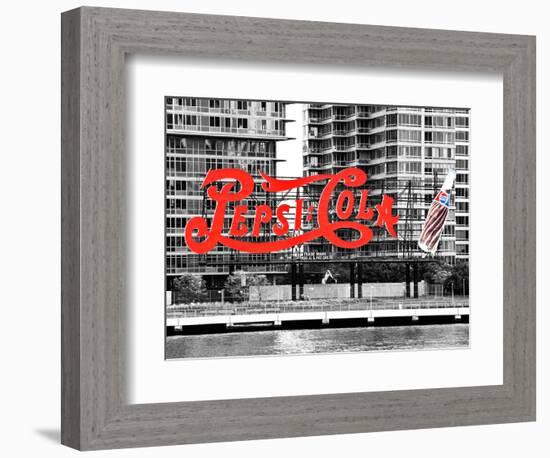 Pepsi Cola Bottling Sign, Long Island City, New York, United States, Black and White Photography-Philippe Hugonnard-Framed Photographic Print