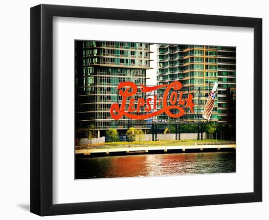 Pepsi Cola Bottling Sign, Long Island City, New York, Vintage, White Frame, Full Size Photography-Philippe Hugonnard-Framed Premium Giclee Print