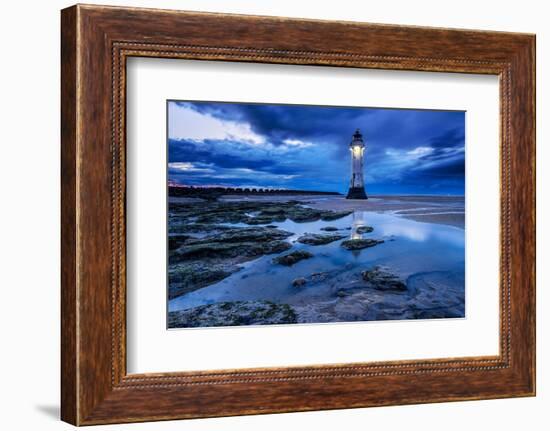 Perch Rock Lighthouse and the sands of New Brighton at twilight, New Brighton, The Wirral-Alan Novelli-Framed Photographic Print