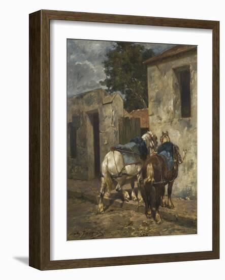 Percherons at Barbizon, C.1880 (Oil on Canvas)-Charles Emile Jacque-Framed Giclee Print