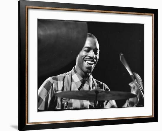 Percussionist Jo Jones at Cymbals at Recording Session for Jammin' the Blues-Gjon Mili-Framed Premium Photographic Print