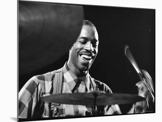 Percussionist Jo Jones at Cymbals at Recording Session for Jammin' the Blues-Gjon Mili-Mounted Premium Photographic Print