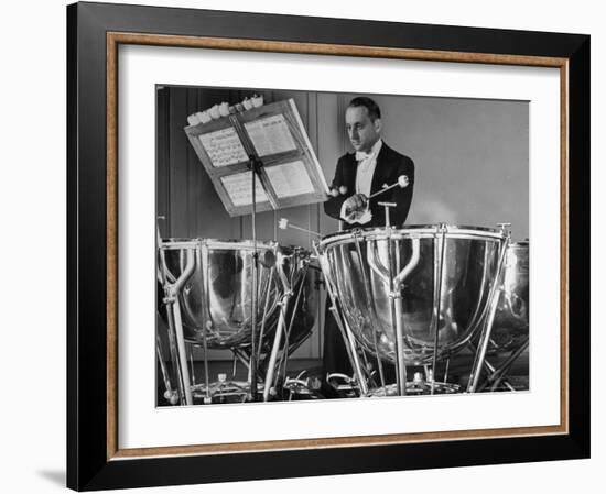 Percussionist Saul Goodman Playing the Tympani in the New York Philharmonic-Margaret Bourke-White-Framed Photographic Print