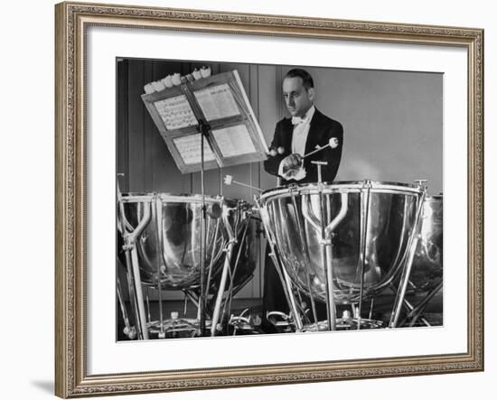 Percussionist Saul Goodman Playing the Tympani in the New York Philharmonic-Margaret Bourke-White-Framed Photographic Print