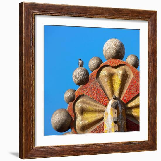 Peregrine falcon perched on top of mosaic tower, Sagrada Familia-Oriol Alamany-Framed Photographic Print