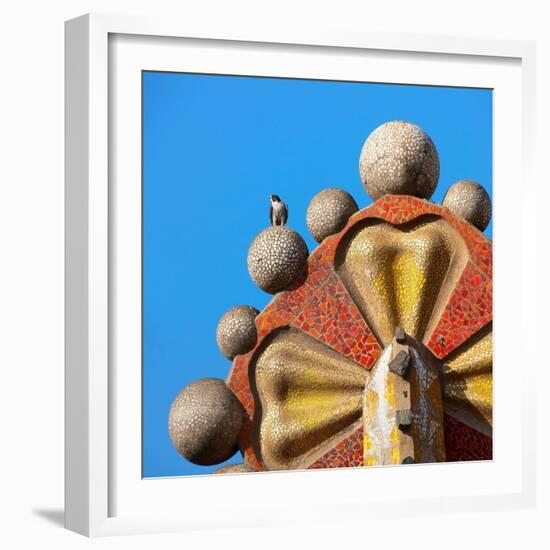 Peregrine falcon perched on top of mosaic tower, Sagrada Familia-Oriol Alamany-Framed Photographic Print