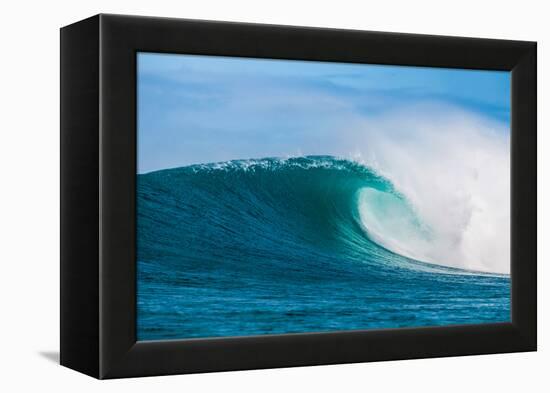 Perfect Wave-Beautiful blue wave breaking over a coral reef, Hawaii-Mark A Johnson-Framed Premier Image Canvas