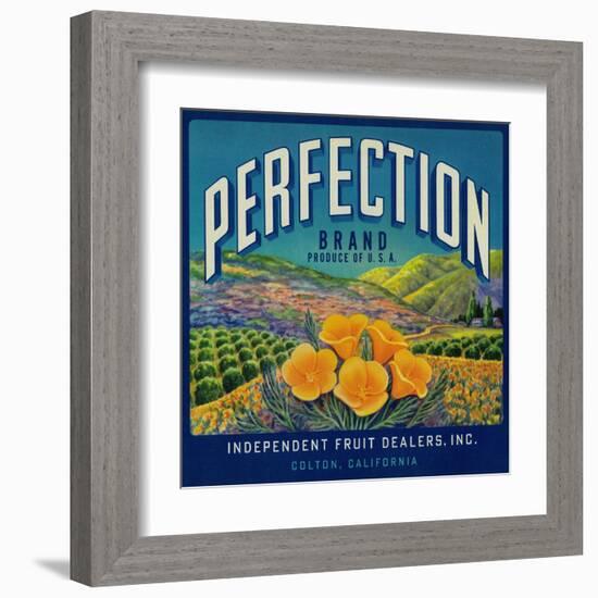 Perfection Orange Label - Colton, CA-Lantern Press-Framed Art Print