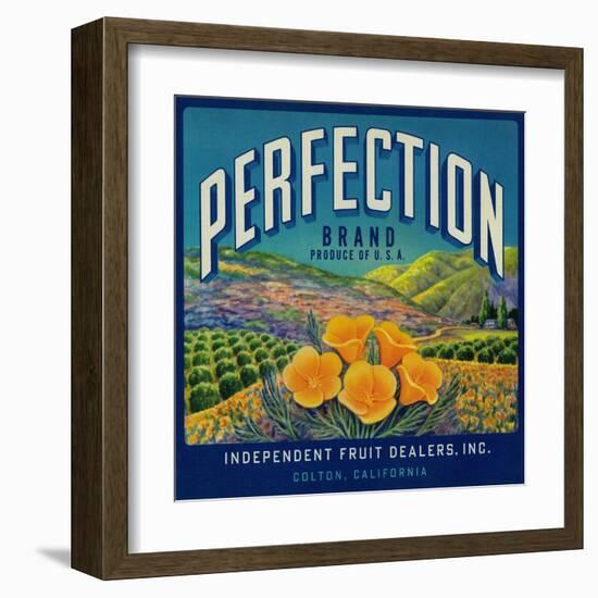 Perfection Orange Label - Colton, CA-Lantern Press-Framed Art Print