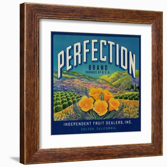 Perfection Orange Label - Colton, CA-Lantern Press-Framed Art Print
