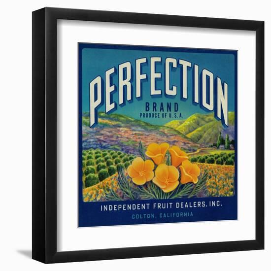 Perfection Orange Label - Colton, CA-Lantern Press-Framed Art Print