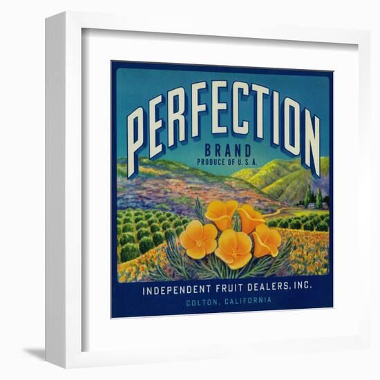 Perfection Orange Label - Colton, CA-Lantern Press-Framed Art Print