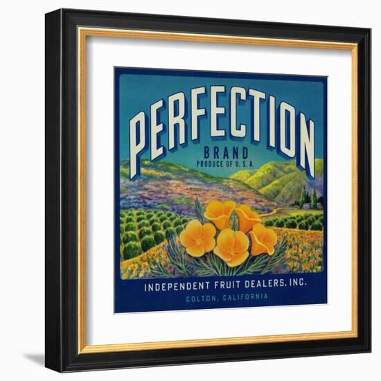 Perfection Orange Label - Colton, CA-Lantern Press-Framed Art Print