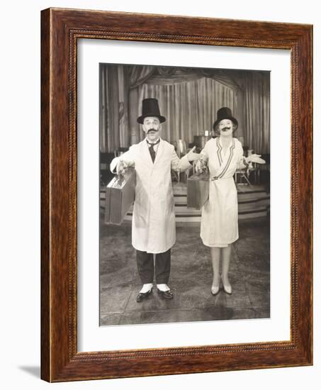 Performers with Fake Mustaches Carrying Briefcases-null-Framed Photo