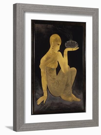 Perfume', a gilt and lacquer panel depicting a maiden scantily clad in an oriental style shawl-Jean Dunand-Framed Giclee Print