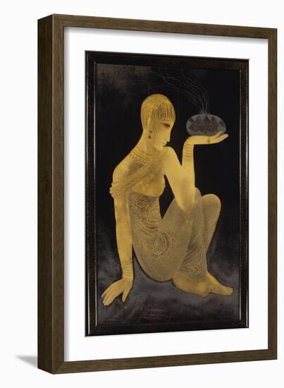 Perfume', a gilt and lacquer panel depicting a maiden scantily clad in an oriental style shawl-Jean Dunand-Framed Giclee Print