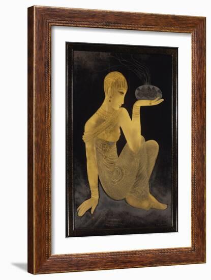 Perfume', a gilt and lacquer panel depicting a maiden scantily clad in an oriental style shawl-Jean Dunand-Framed Giclee Print