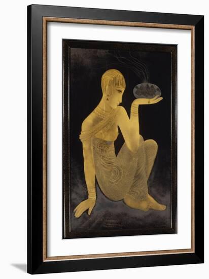 Perfume', a gilt and lacquer panel depicting a maiden scantily clad in an oriental style shawl-Jean Dunand-Framed Giclee Print