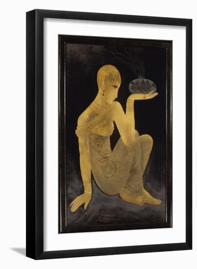 Perfume', a gilt and lacquer panel depicting a maiden scantily clad in an oriental style shawl-Jean Dunand-Framed Giclee Print