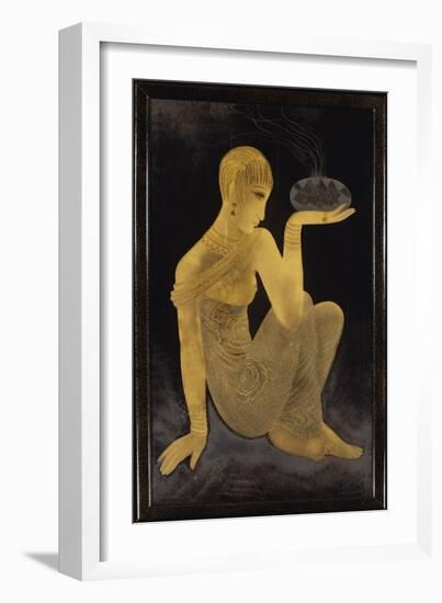 Perfume', a gilt and lacquer panel depicting a maiden scantily clad in an oriental style shawl-Jean Dunand-Framed Giclee Print