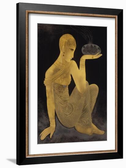 'Perfume'. A maiden scantily clad in an oriental style shawl, holding an incense burner. C. 1925-Jean Dunand-Framed Giclee Print