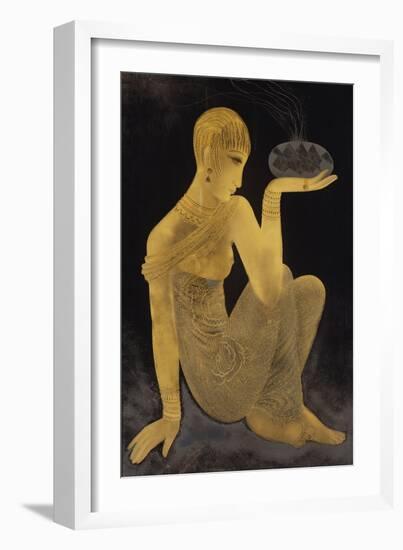 'Perfume'. A maiden scantily clad in an oriental style shawl, holding an incense burner. C. 1925-Jean Dunand-Framed Giclee Print