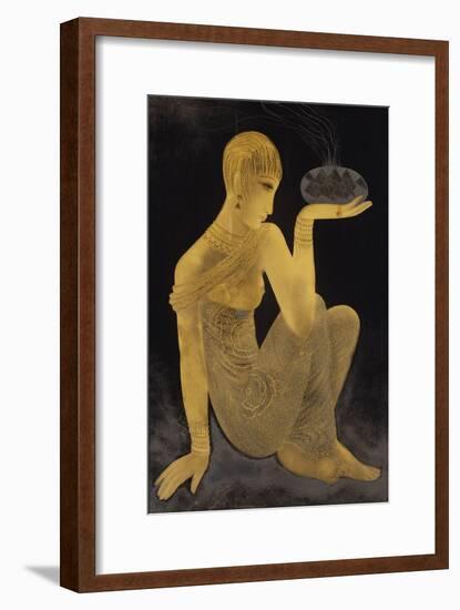 'Perfume'. A maiden scantily clad in an oriental style shawl, holding an incense burner. C. 1925-Jean Dunand-Framed Giclee Print