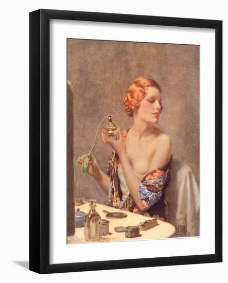 Perfume Woman Doing Her Make-Up, Budoir Putting On Perfume, UK, 1930-null-Framed Giclee Print