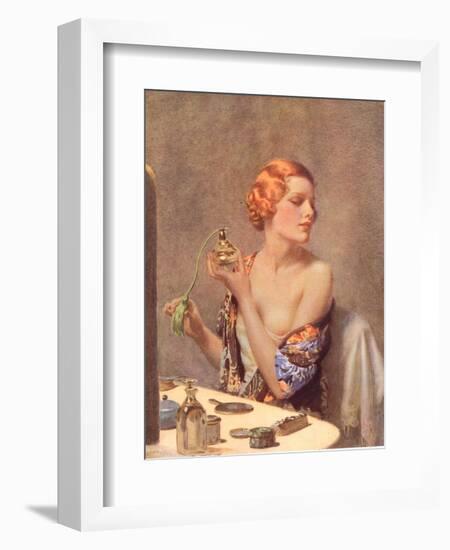 Perfume Woman Doing Her Make-Up, Budoir Putting On Perfume, UK, 1930-null-Framed Giclee Print