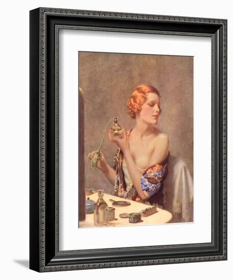 Perfume Woman Doing Her Make-Up, Budoir Putting On Perfume, UK, 1930-null-Framed Giclee Print