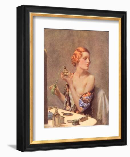 Perfume Woman Doing Her Make-Up, Budoir Putting On Perfume, UK, 1930-null-Framed Giclee Print