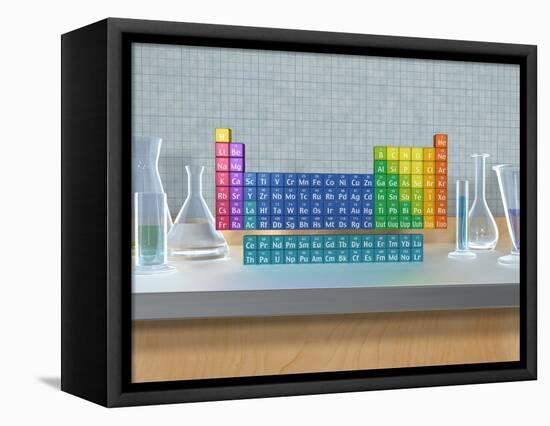 Periodic table of the elements with glassware-null-Framed Premier Image Canvas