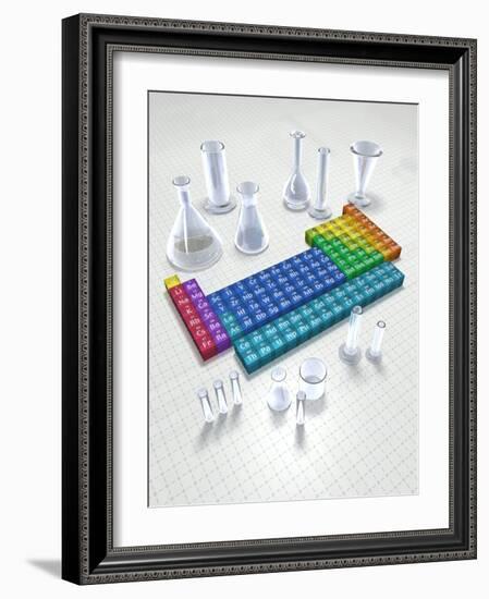 Periodic table of the elements with glassware-null-Framed Photographic Print