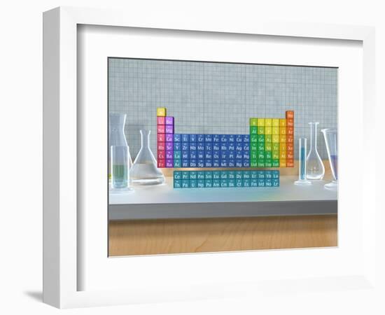 Periodic table of the elements with glassware-null-Framed Photographic Print