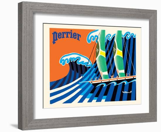 Perrier - The Sailboat - Hokusai The Great Wave - Vintage Advertising Poster, 1981-Bernard Villemot-Framed Art Print