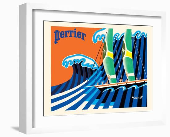 Perrier - The Sailboat - Hokusai The Great Wave - Vintage Advertising Poster, 1981-Bernard Villemot-Framed Art Print