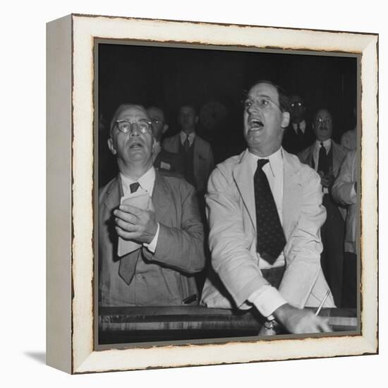 Perry E. Moore and Leslie J. Healey Shouting on Floor of Stock Exchange-Herbert Gehr-Framed Premier Image Canvas