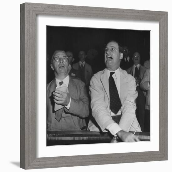 Perry E. Moore and Leslie J. Healey Shouting on Floor of Stock Exchange-Herbert Gehr-Framed Photographic Print