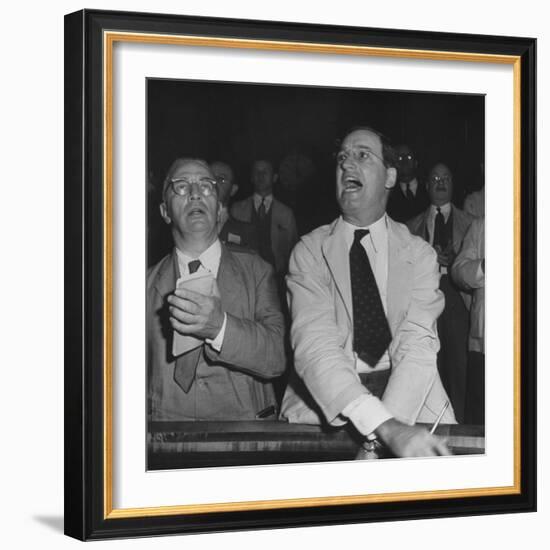 Perry E. Moore and Leslie J. Healey Shouting on Floor of Stock Exchange-Herbert Gehr-Framed Photographic Print