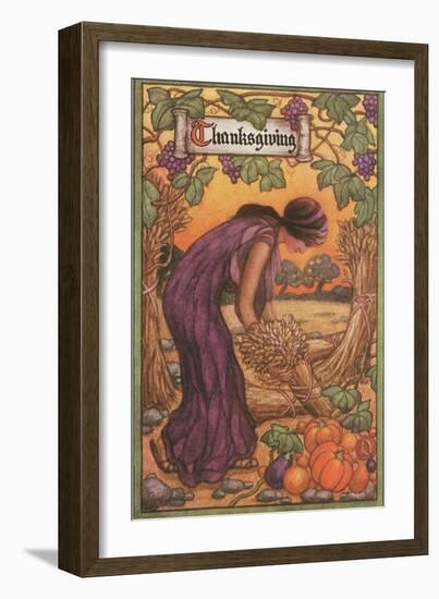 Persephone Harvesting Wheat and Grapes-null-Framed Art Print