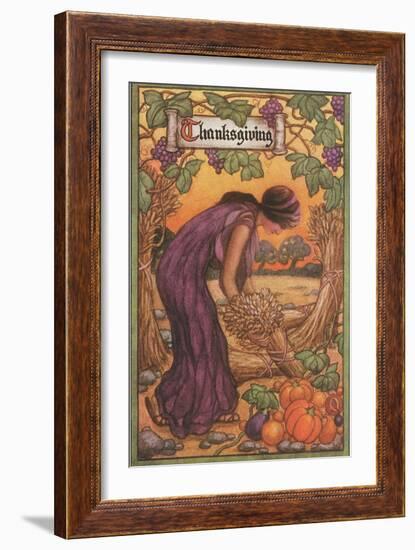 Persephone Harvesting Wheat and Grapes-null-Framed Art Print
