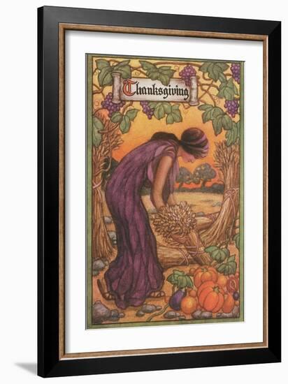 Persephone Harvesting Wheat and Grapes-null-Framed Art Print