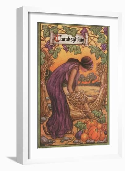 Persephone Harvesting Wheat and Grapes-null-Framed Art Print