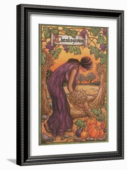 Persephone Harvesting Wheat and Grapes-null-Framed Art Print